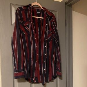 Wrangler Casual Striped Shirt - Burgundy and Black with snap buttons